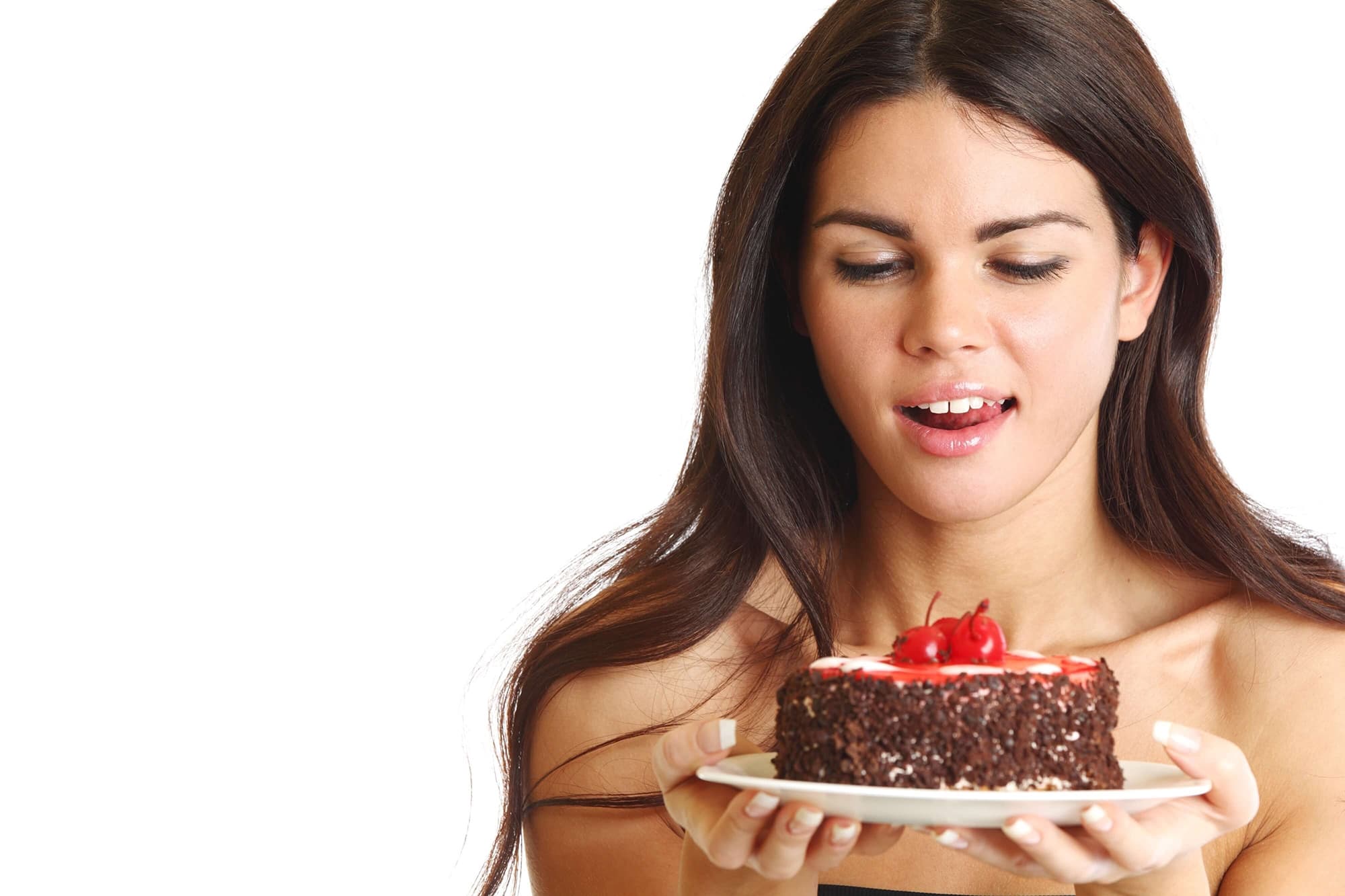 ケーキを前に悩む女性